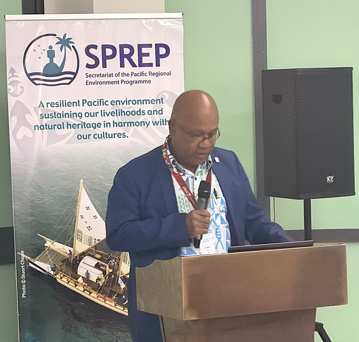 SPREP Director of Biodiversity and Conservation Amenatave Yauvoli speaking at the Pacific Regional Workshop